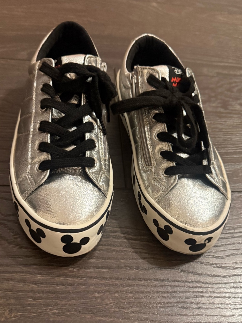 ZARA Disney Silver Mickey Accent Lace-Up Sneakers